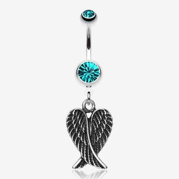 Angel Wing Heart Belly Ring-Teal